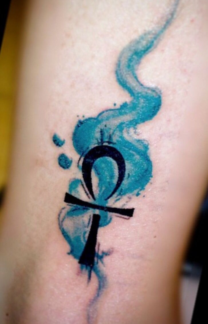 Ankh with Blue Smoke Watercolor Tattoo Design