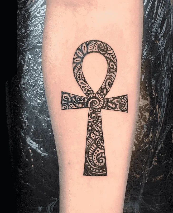 Decorative Patterned Ankh Tattoo Design