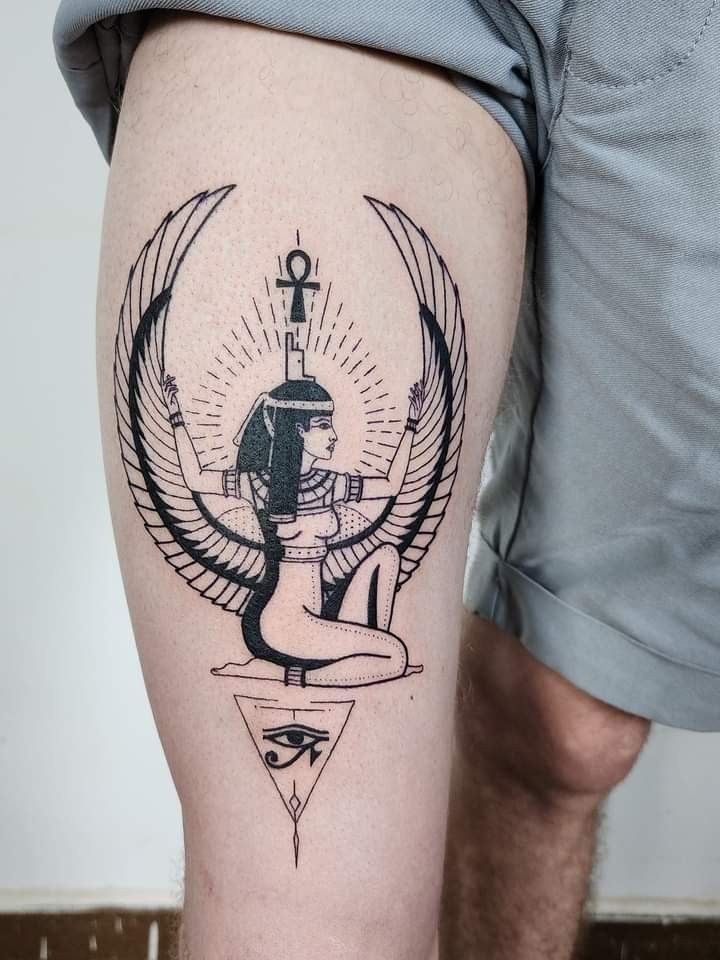Egyptian Goddess Ankh Scene Tattoo Design