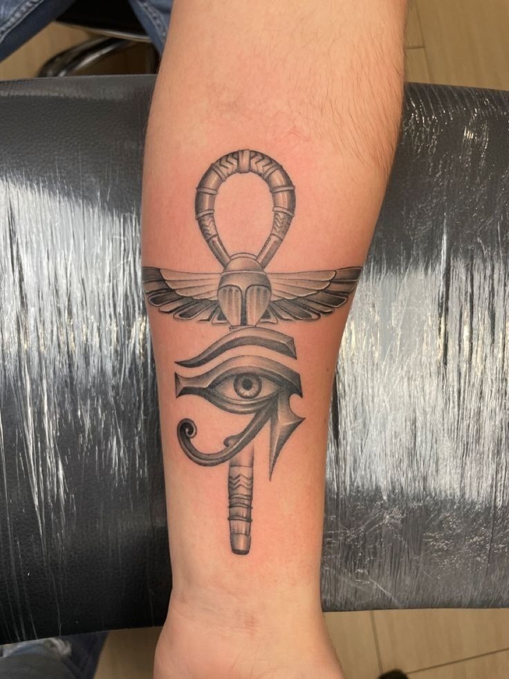 Eye of Horus Ankh with Wings Tattoo Design