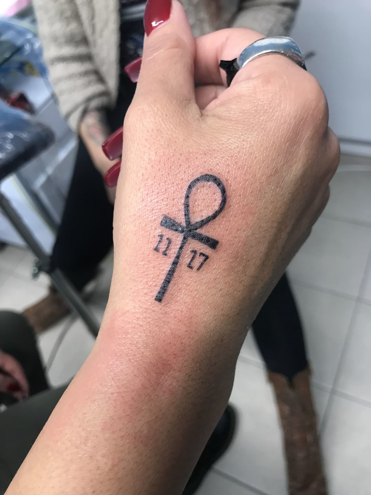 Minimal Ankh with Dates Tattoo Design