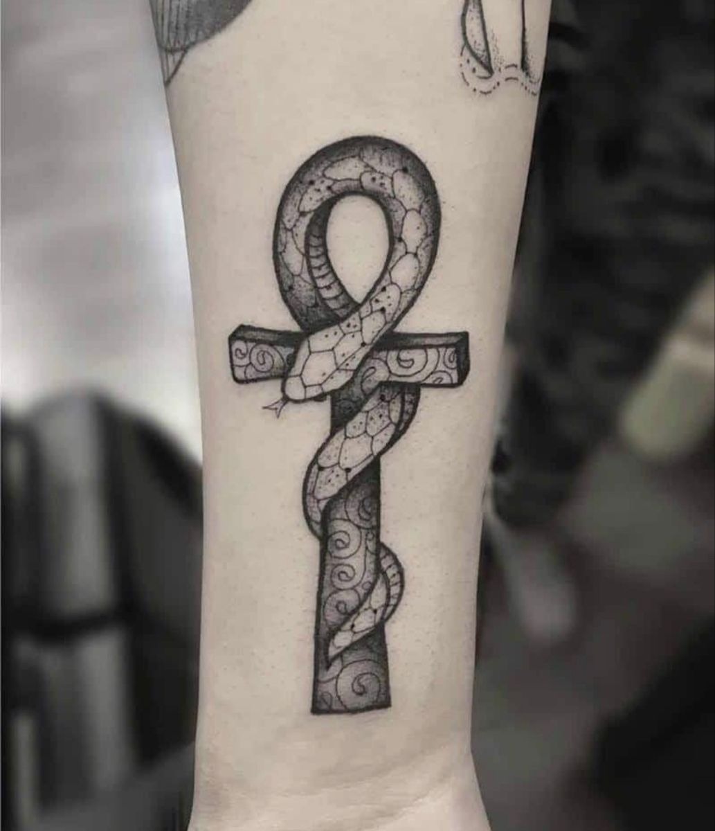 Snake-Wrapped Ankh Tattoo Tattoo Design