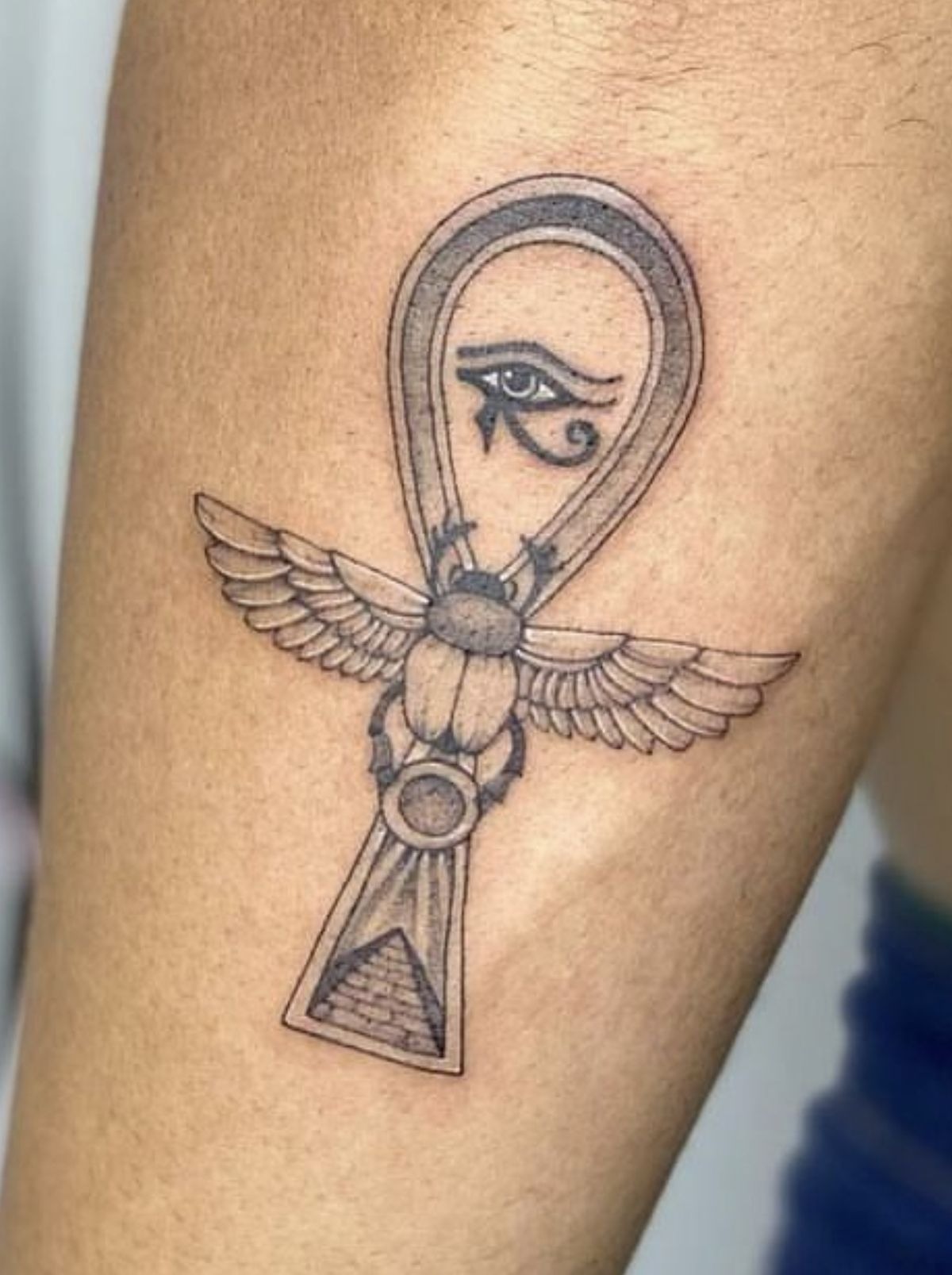 Winged Ankh with Eye and Pyramid Tattoo Design
