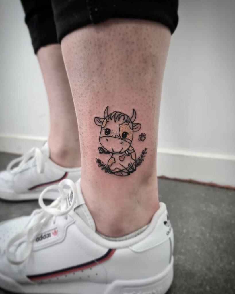 Adorable Cow Ankle Tattoo Tattoo Design