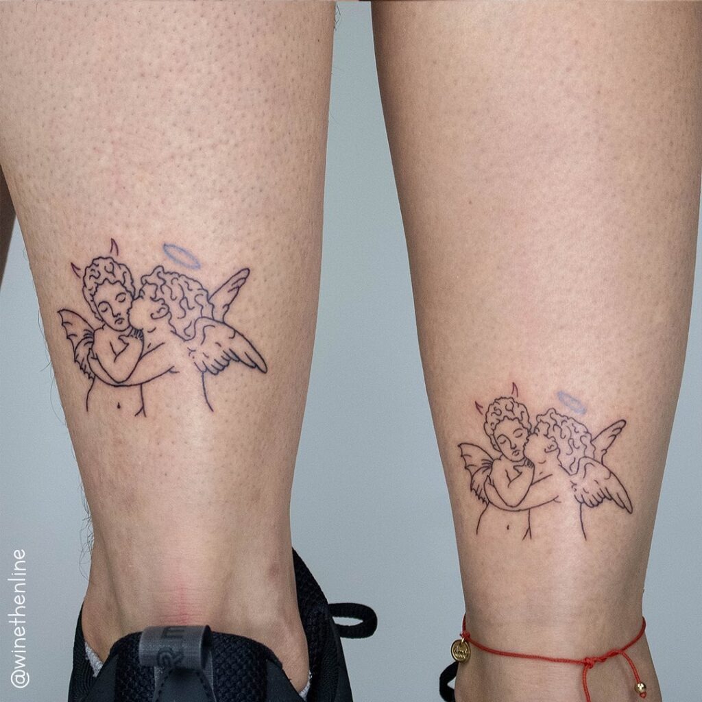 Angel and Devil Embrace Ankle Tattoo Tattoo Design