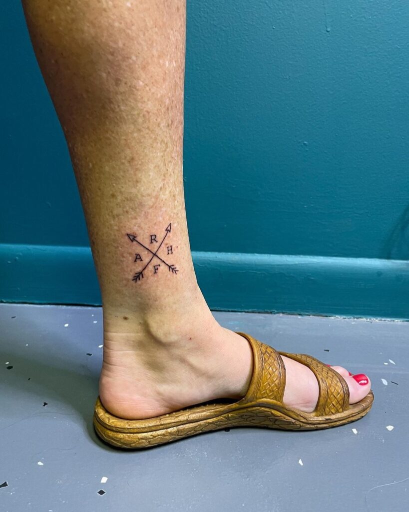 Arrow and Initials Ankle Tattoo Tattoo Design