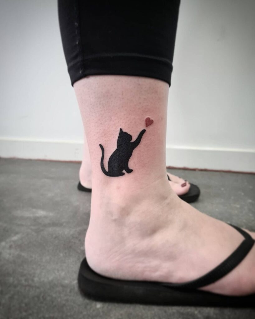 Black Cat with Heart Ankle Tattoo Tattoo Design
