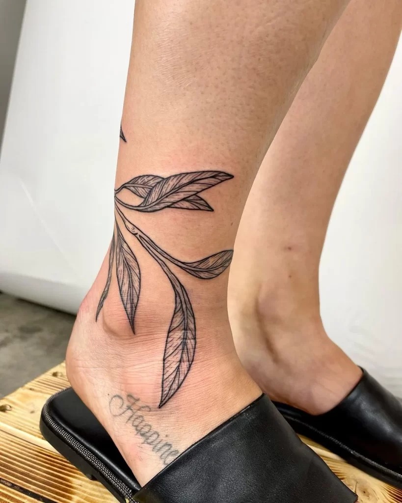 Botanical Leaf Ankle Tattoo Tattoo Design