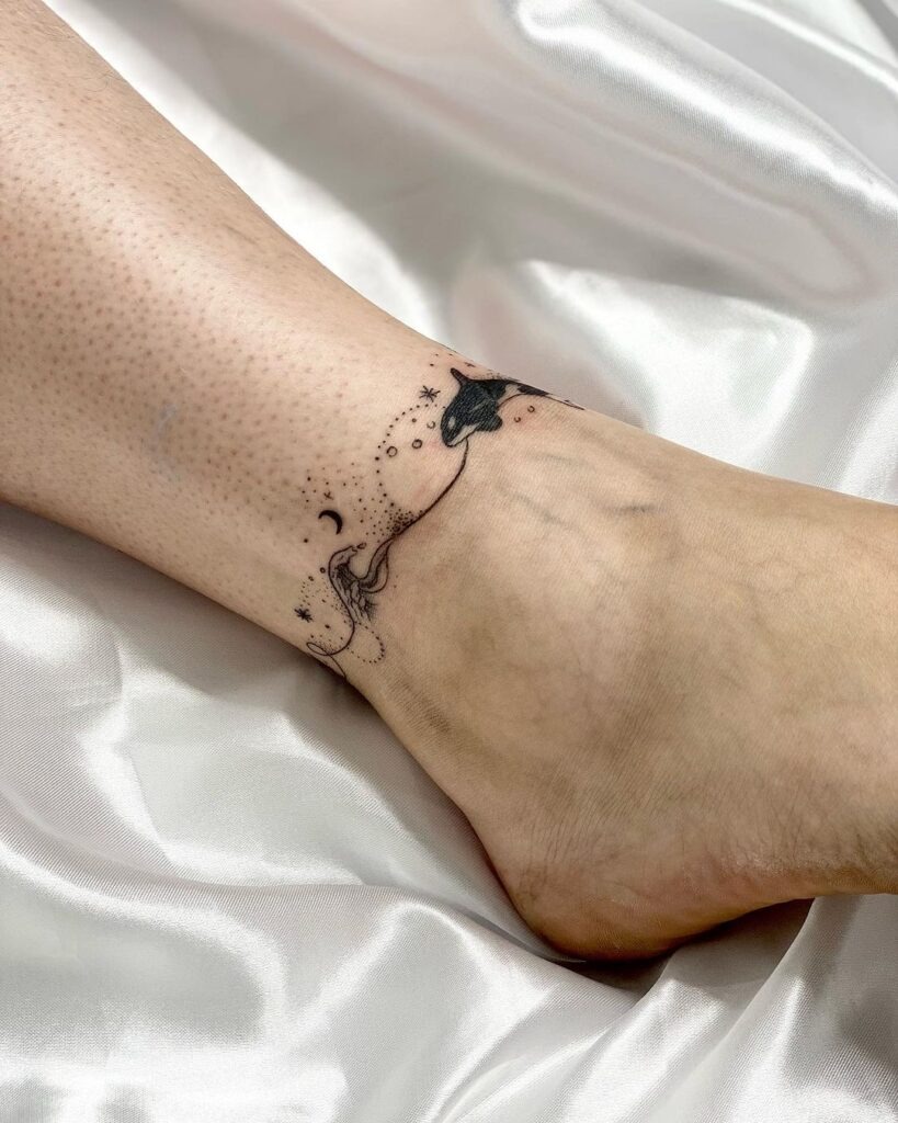Celestial Whale Ankle Tattoo Tattoo Design