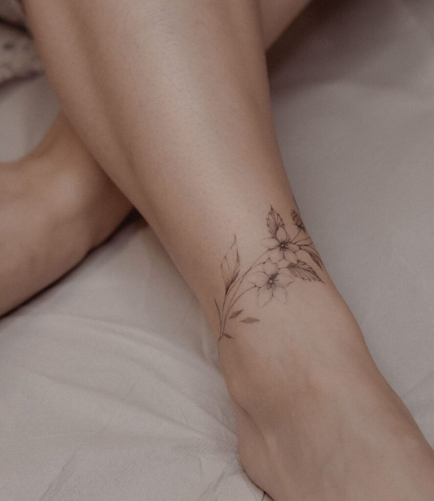 Delicate Floral Ankle Tattoo Tattoo Design