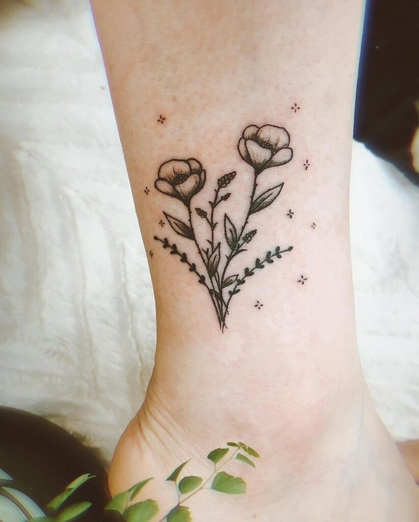 Delicate Floral Ankle Tattoo Tattoo Design