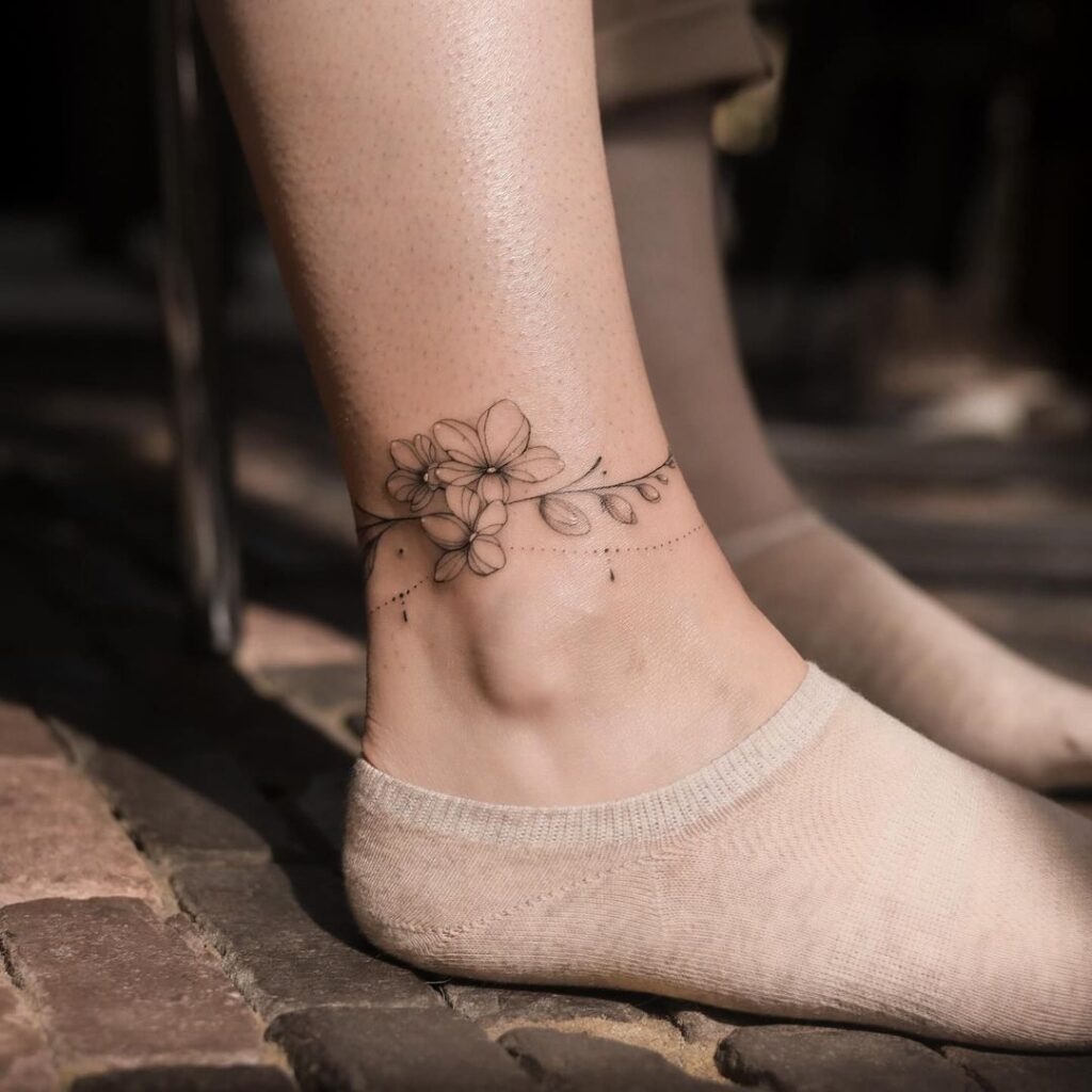 Delicate Floral Anklet Tattoo Tattoo Design