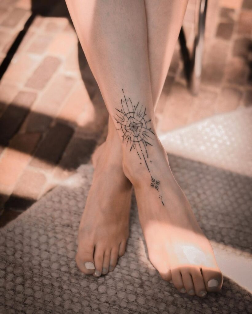 Geometric Sunburst Ankle Tattoo Tattoo Design