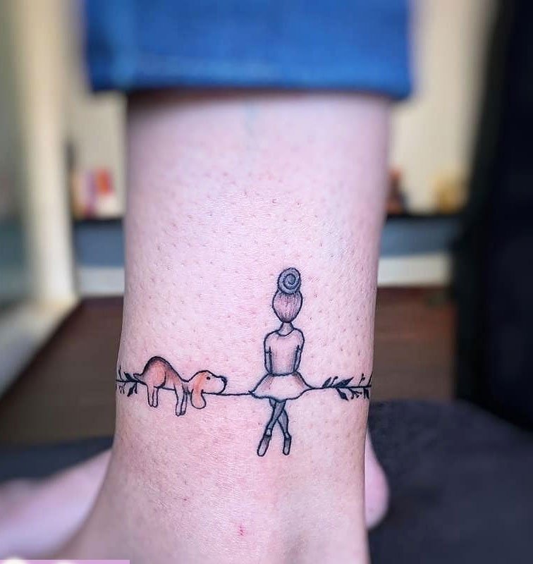 Girl and Dog Ankle Tattoo Tattoo Design