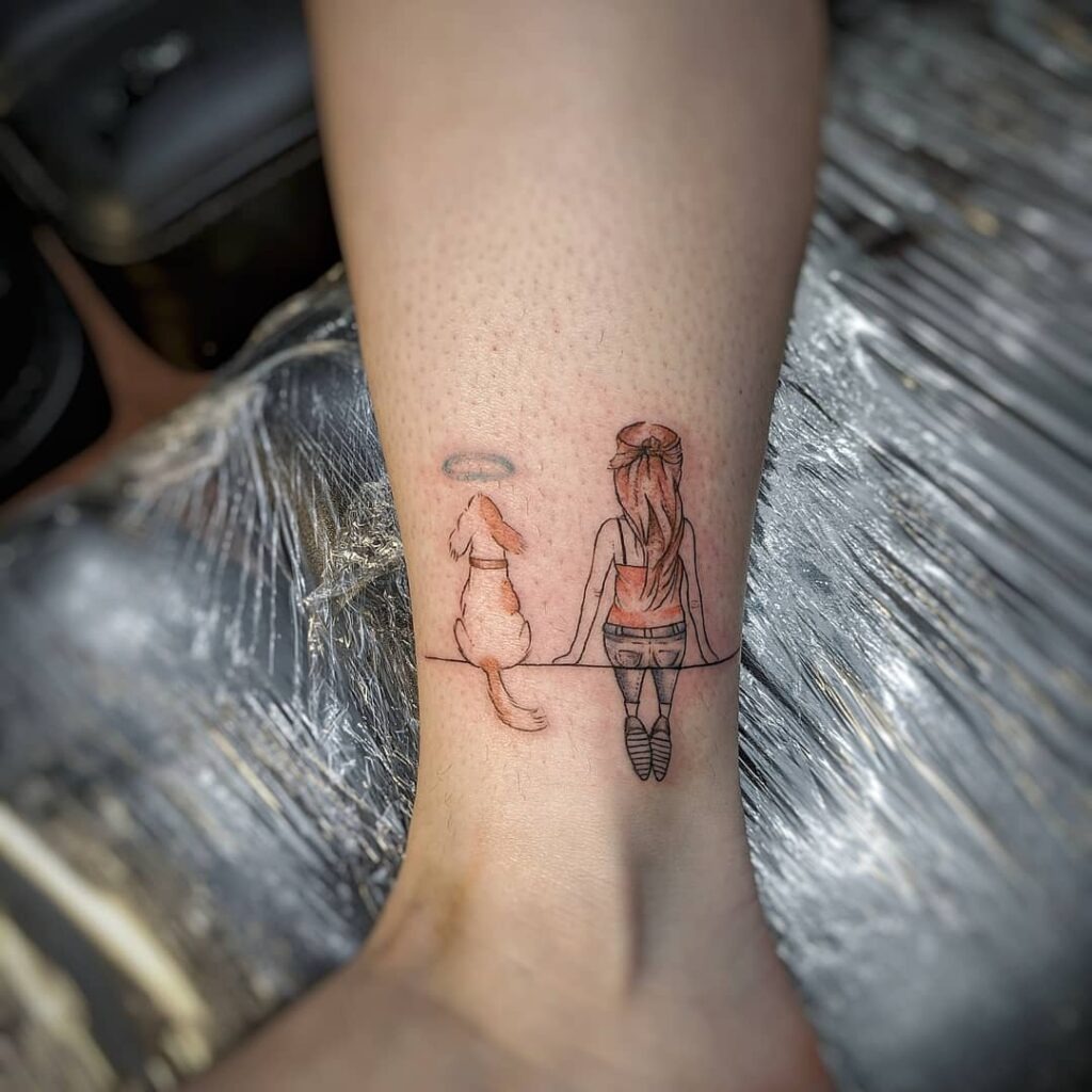 Girl and Dog Memory Ankle Tattoo Tattoo Design