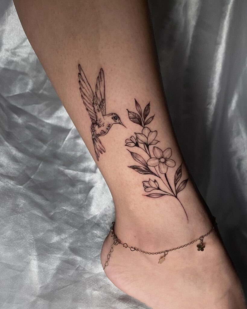 Hummingbird and Floral Tattoo Tattoo Design