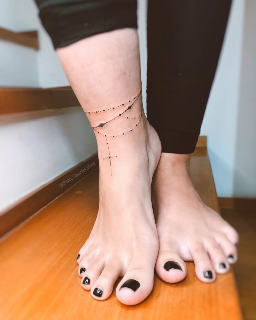 Minimalist Cross and Line Anklet Tattoo Tattoo Design