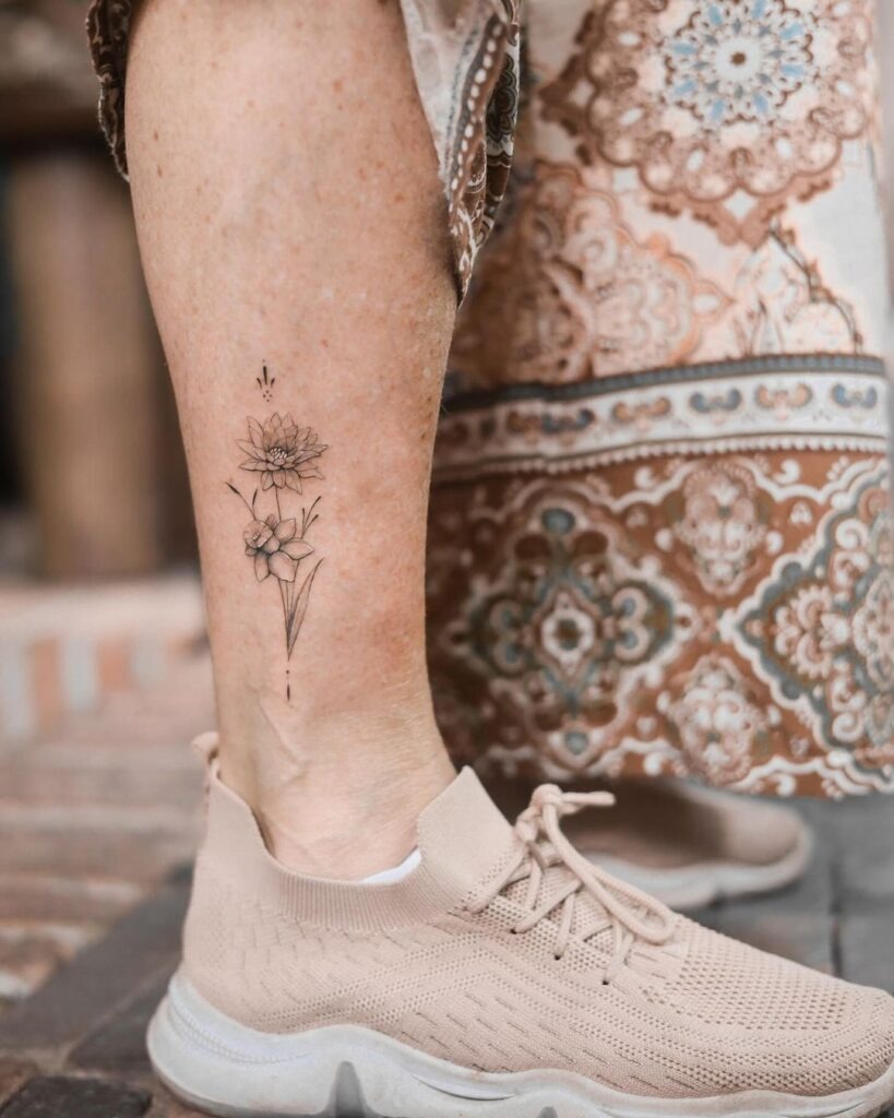 Minimalistic Floral Ankle Tattoo Tattoo Design
