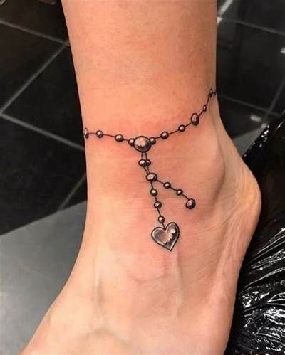 Beaded Heart Charm Anklet Tattoo Design