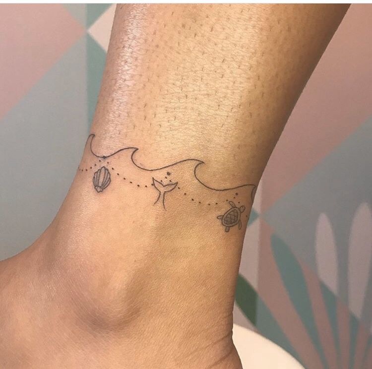 Delicate Rosary Cross Anklet Tattoo Design