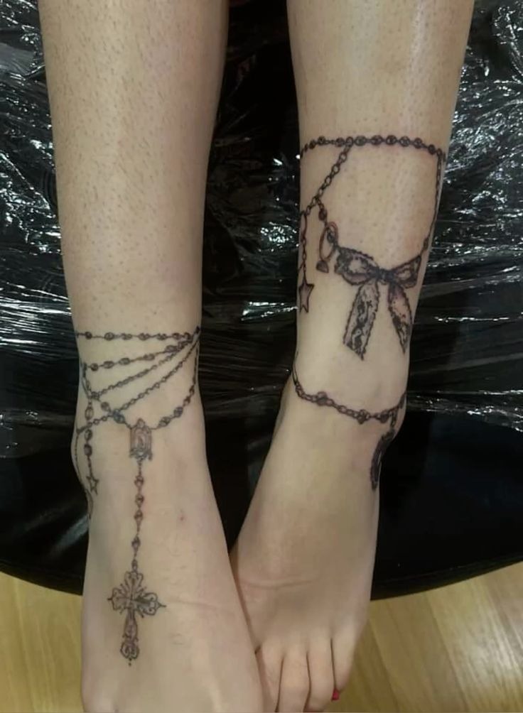 Feather Drop Anklet Charm Tattoo Design