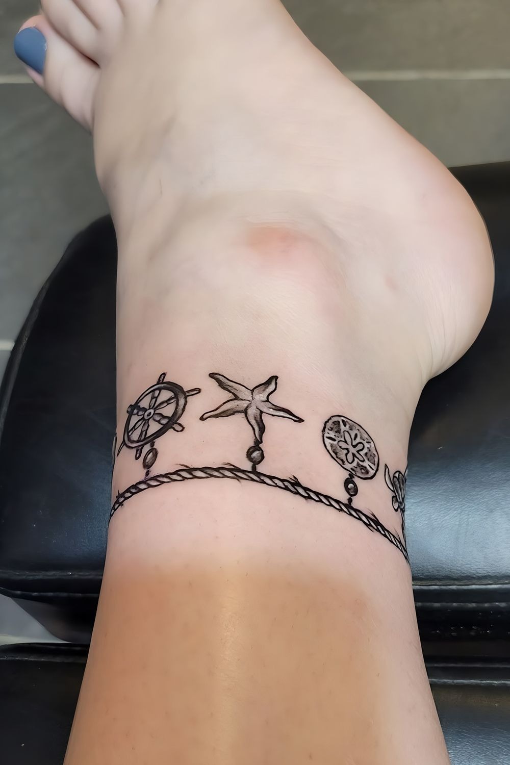 Ornamental Feather Medallion Anklet Tattoo Design