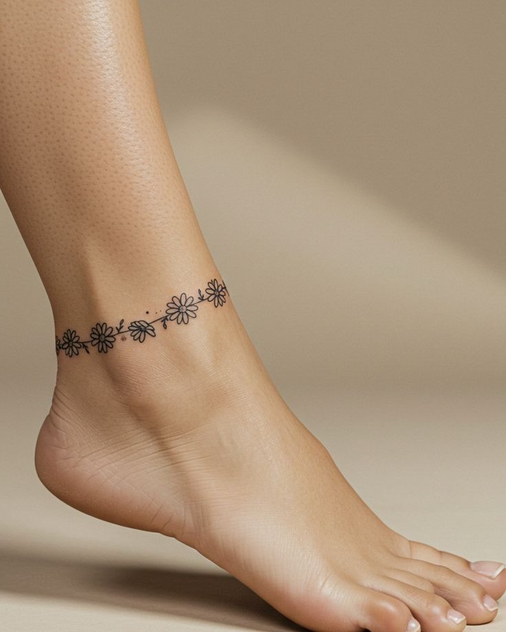Rosary Chain and Bow Anklet Tattoo Design