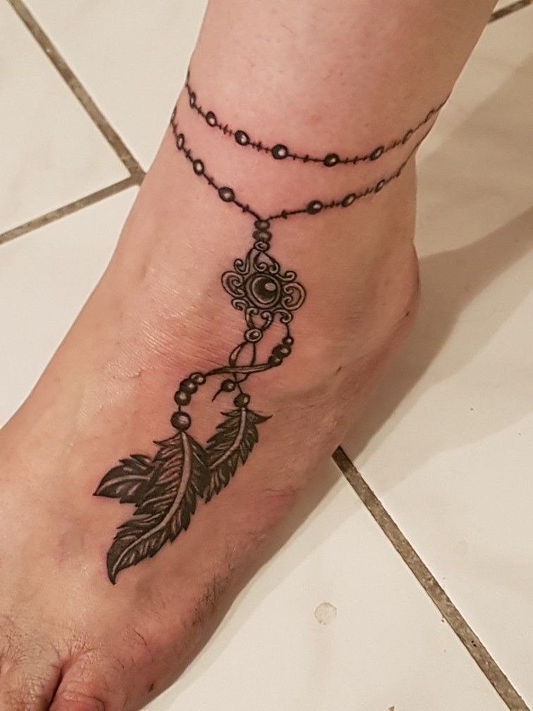 Tiny Flower Garland Anklet Tattoo Design
