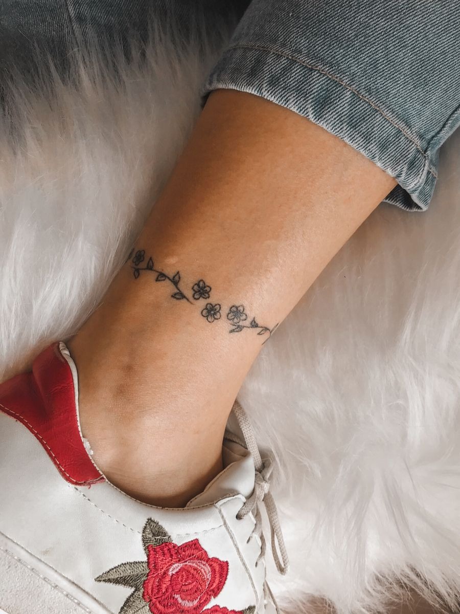 Triple Chain Cross Anklet Tattoo Design