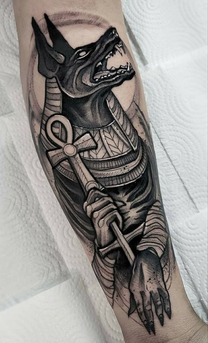 Anubis in Motion on Shoulder Tattoo Design