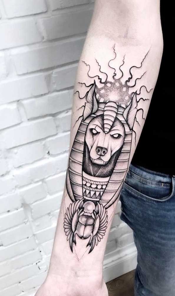 Anubis Warrior with Sculpted Muscle Tattoo Design