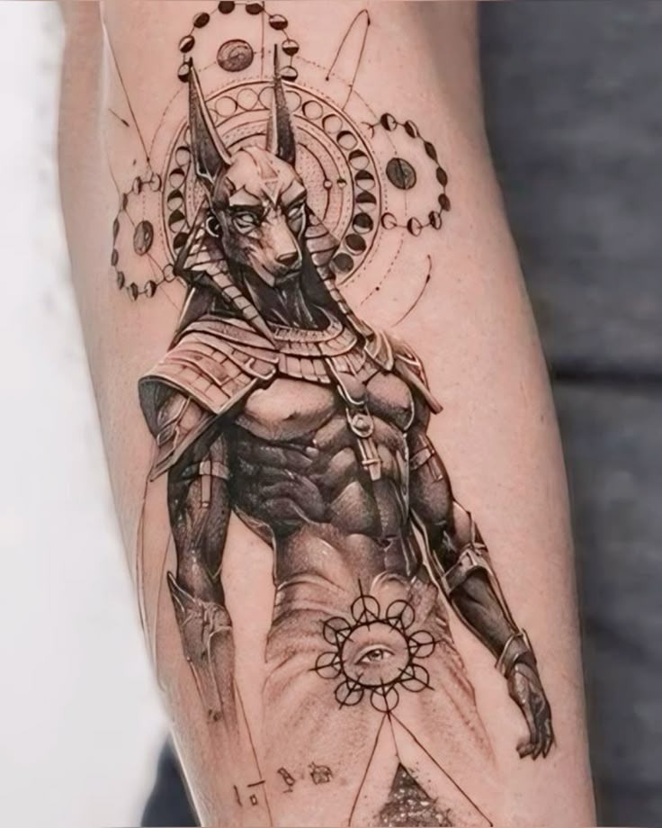 Cosmic Bodybuilder Anubis Tattoo Design