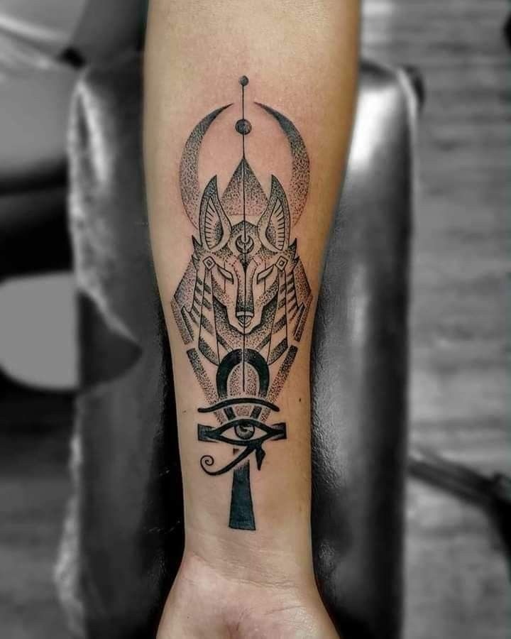 Dotwork Geometry with Anubis Totem Tattoo Design