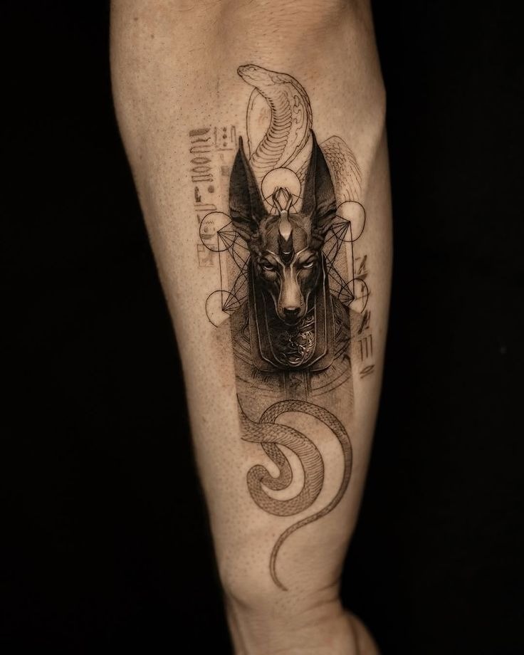 Fierce Anubis with Ankh Tattoo Design