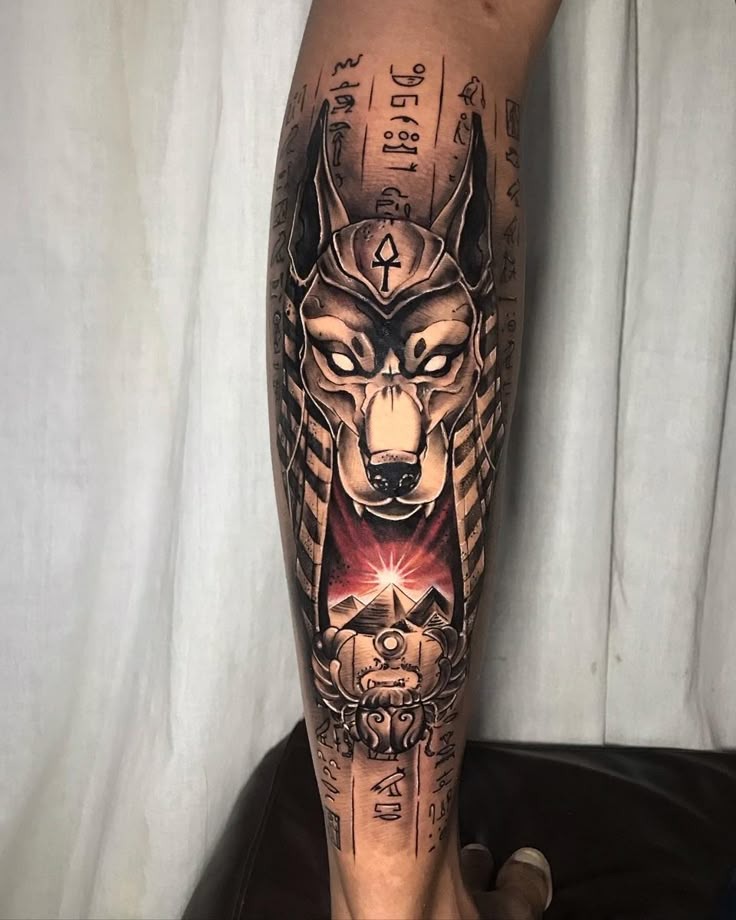 Full-Color Sleeve with Pyramids Tattoo Design