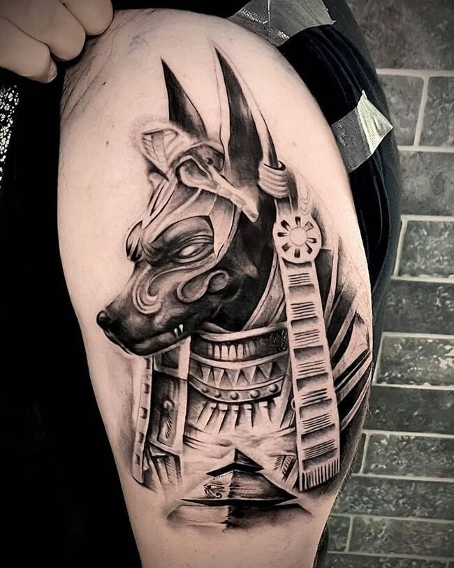 Geometric Anubis Arm Design Tattoo Design