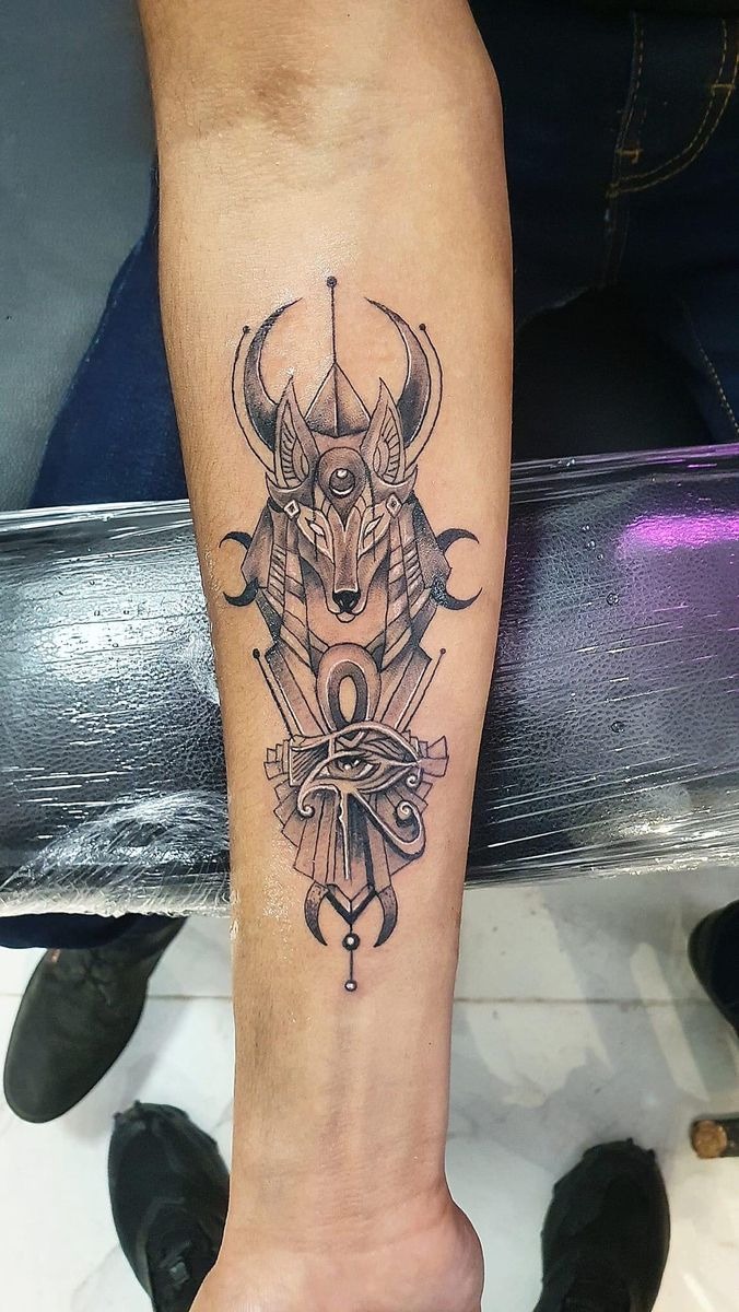Warrior Anubis with Ornate Armor Tattoo Design