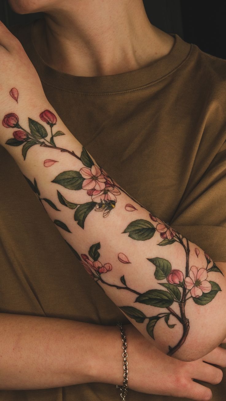 Apple Blossom Sleeve Tattoo Tattoo Design