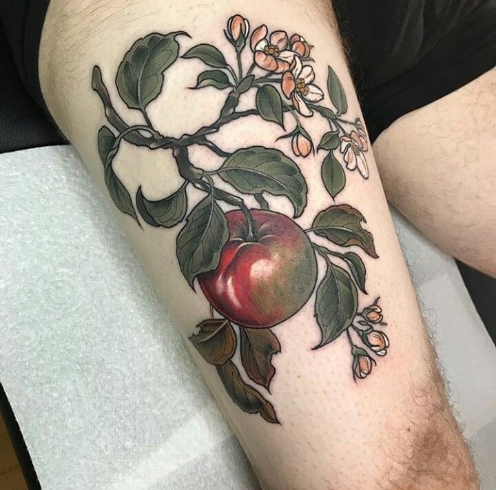 Apple Branch Thigh Tattoo Tattoo Design