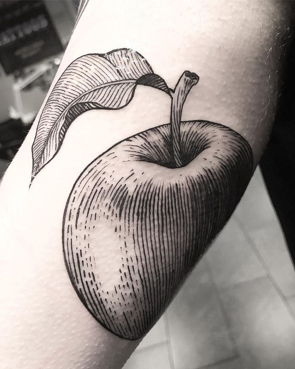 Fine Line Apple Illustration Tattoo Tattoo Design