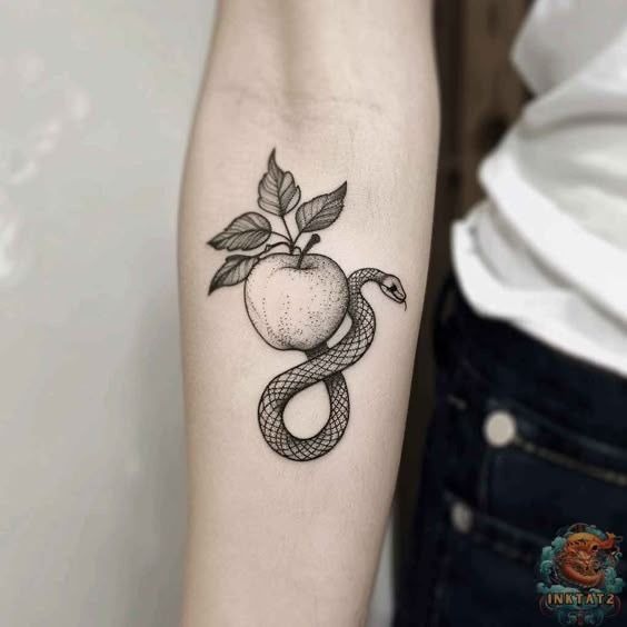 Snake And Apple Fine Line Tattoo Tattoo Design