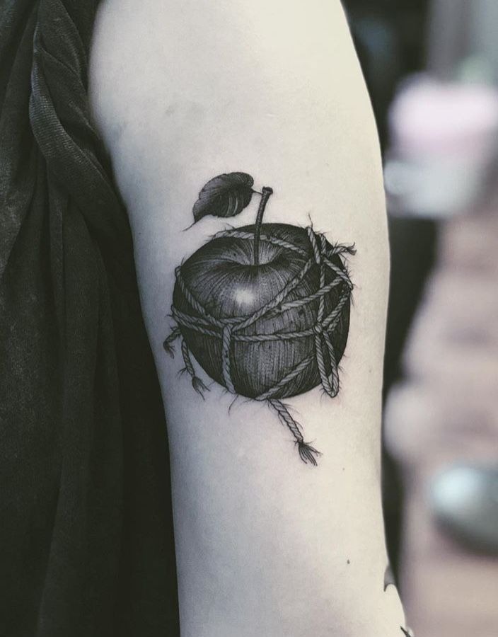 Tied Apple Blackwork Tattoo Tattoo Design
