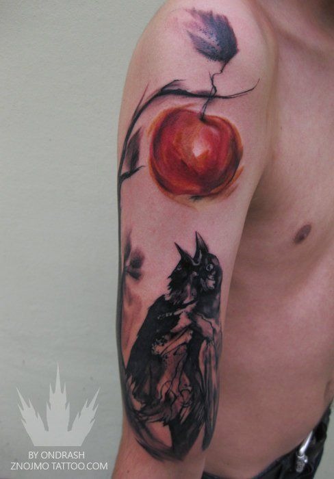 Watercolor Apple and Shadow Figure Tattoo Tattoo Design