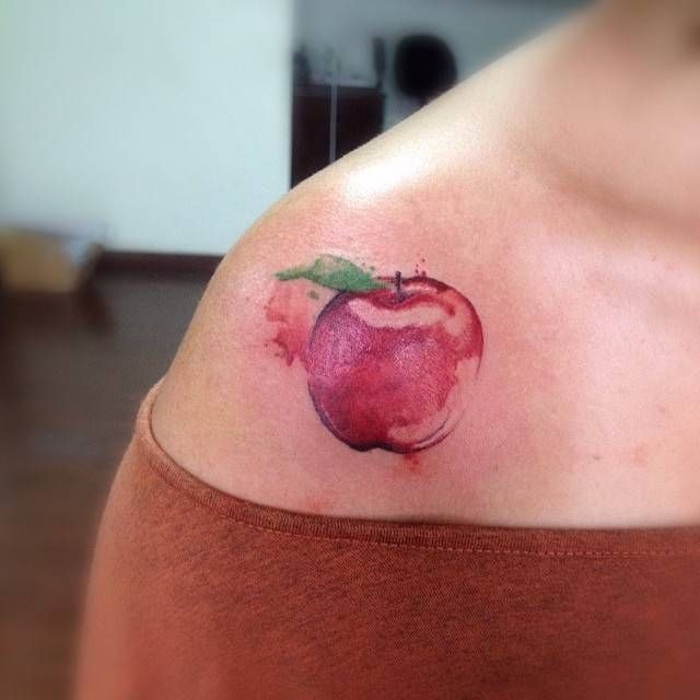 Watercolor Red Apple Shoulder Tattoo Tattoo Design
