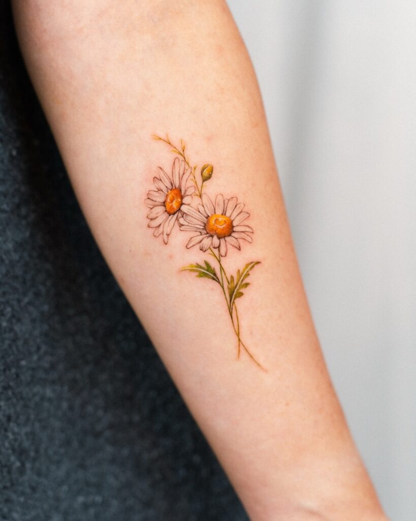 Bold and Colorful Daisy Sleeve Tattoo Tattoo Design