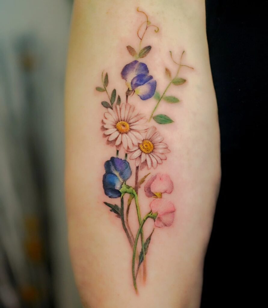 Bold April Birth Flower Bouquet Tattoo Tattoo Design