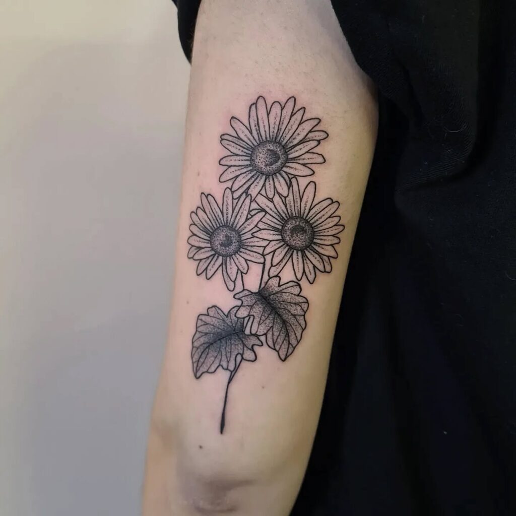 Colorful Daisy Bouquet Tattoo with Ribbon Tattoo Design