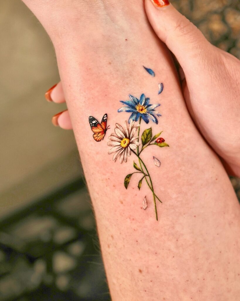 Daisy and Sweet Pea Bouquet Tattoo Tattoo Design