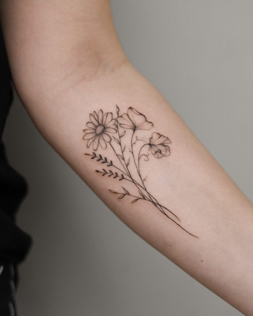 Fine Line April Birth Flower Tattoos Tattoo Design