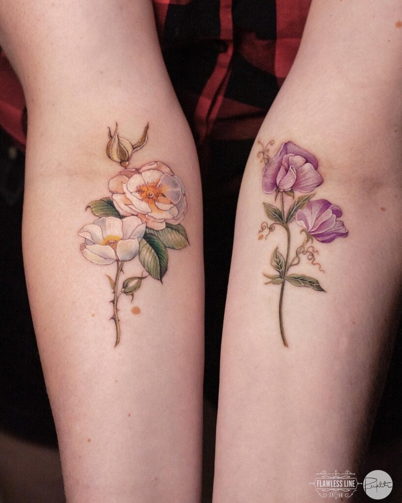 Memorial April Birth Flower Tattoo with Dates Tattoo Design